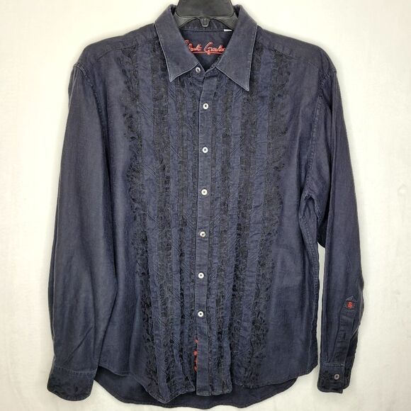 Robert Graham Embroidered Black Button Down Shirt Size XL - Picture 1 of 6